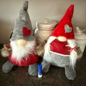 Festive Gnome Plush Set - Red and Gray